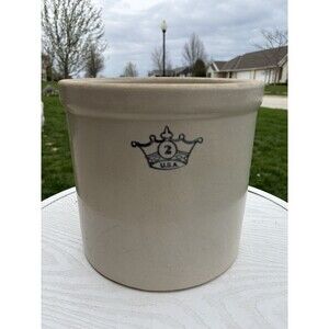 Vtg 2 Gallon ROBINSON RANSBOTTOM  Stoneware Crock Blue Crown